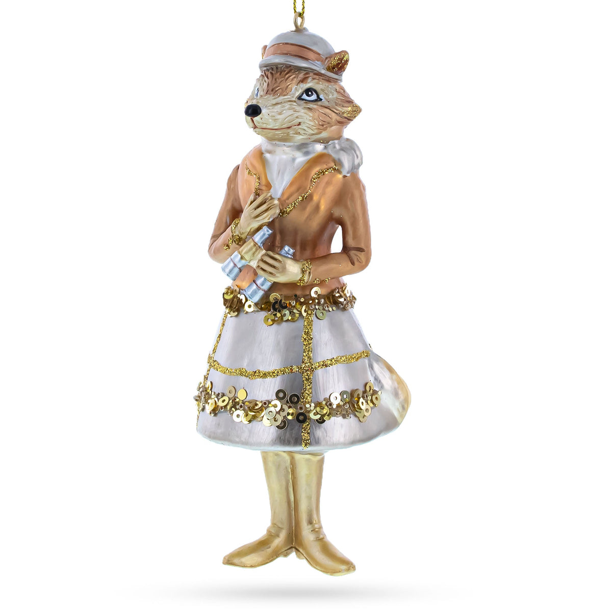 Fox with Binoculars Glass Christmas Ornament