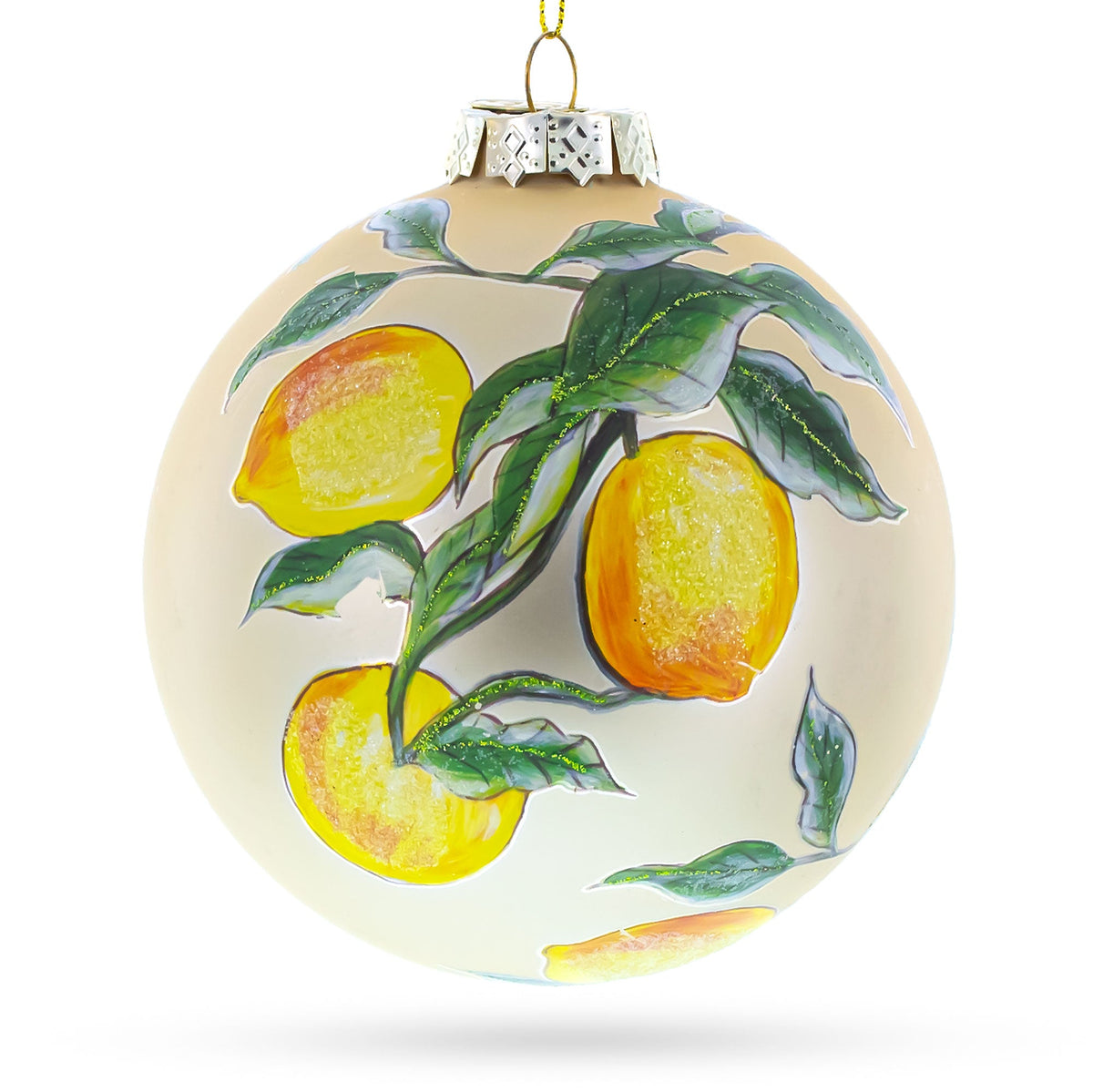 Lemons on a Tree Branch Glass Christmas Ornament