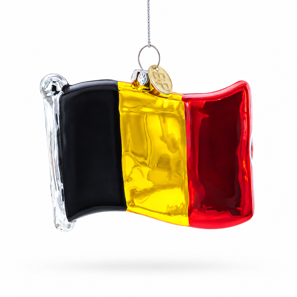 Waving Flag of Belgium Glass Christmas Ornament