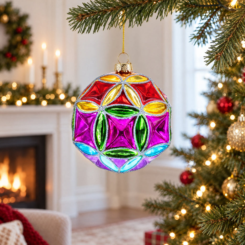Faceted Design Vibrant Geometric Glass Christmas Ornament