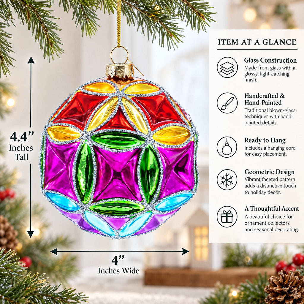 Faceted Design Vibrant Geometric Glass Christmas Ornament