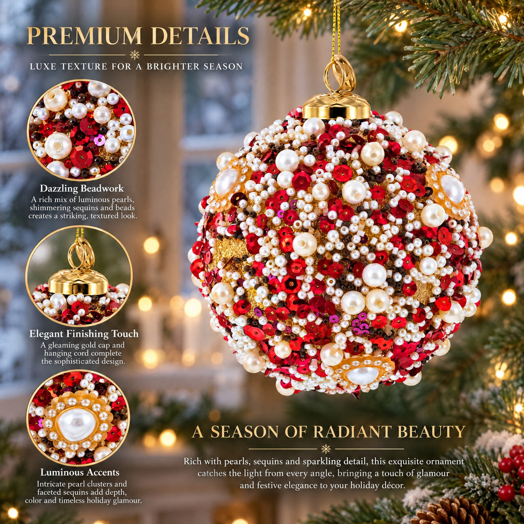Luxury Pearl & Sequin Beaded Glass Christmas Ornament