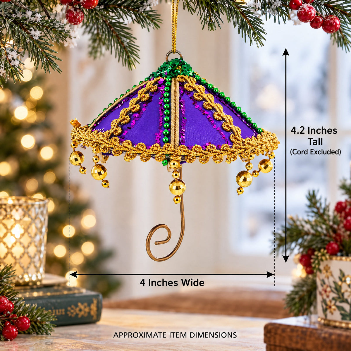 Whimsical Purple Umbrella with Beaded Accents Christmas Ornament