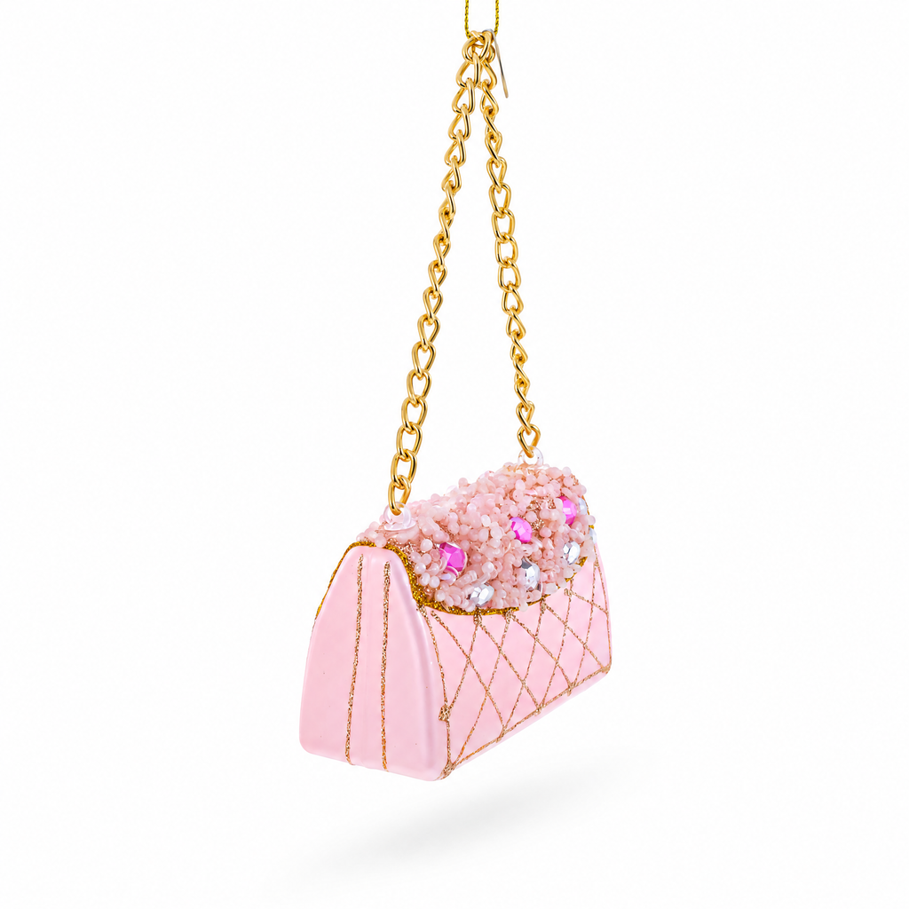 Pink Purse with Gold Chain  Glass  Christmas Ornament