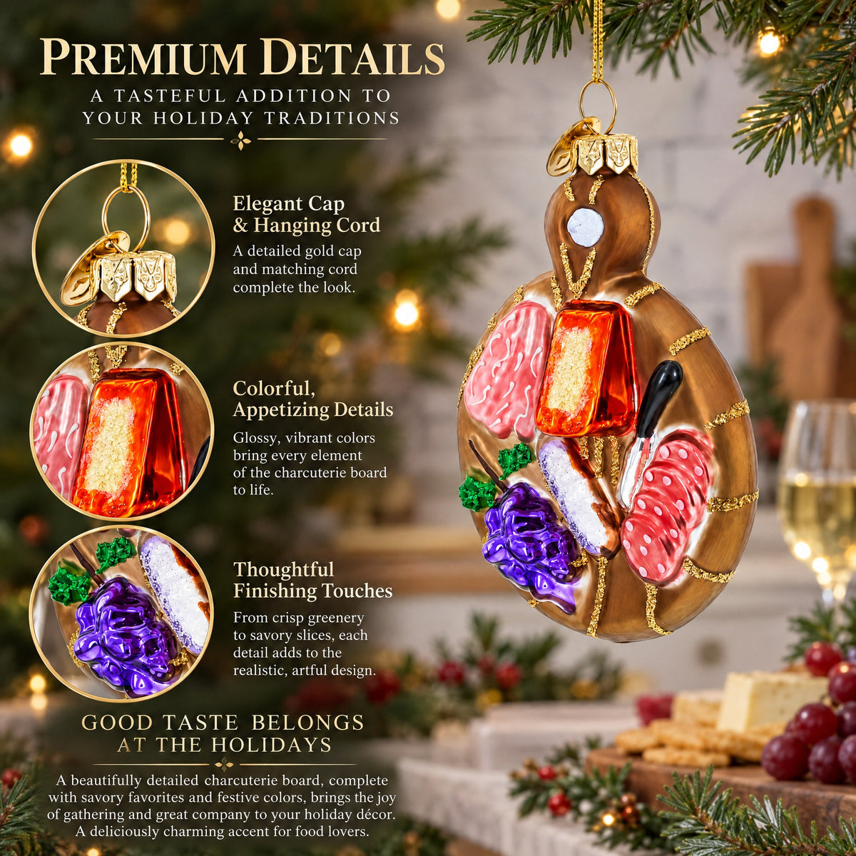 Charcuterie Board Glass Christmas Ornament