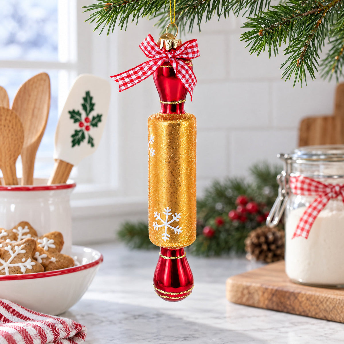 Rolling Pin Glass Christmas Ornament