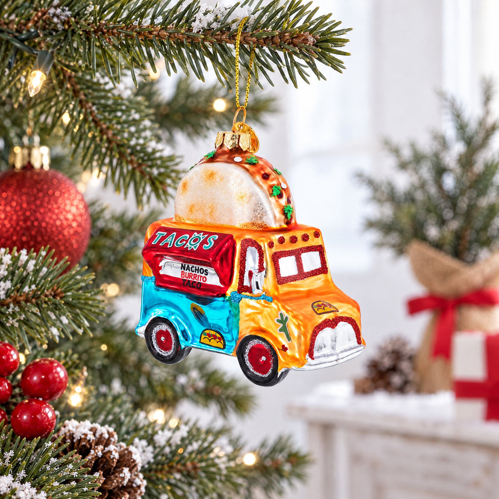 Taco Truck Glass Christmas Ornament