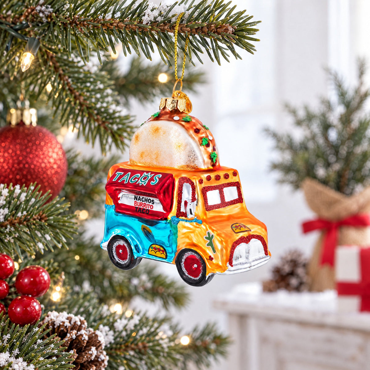 Taco Truck Glass Christmas Ornament