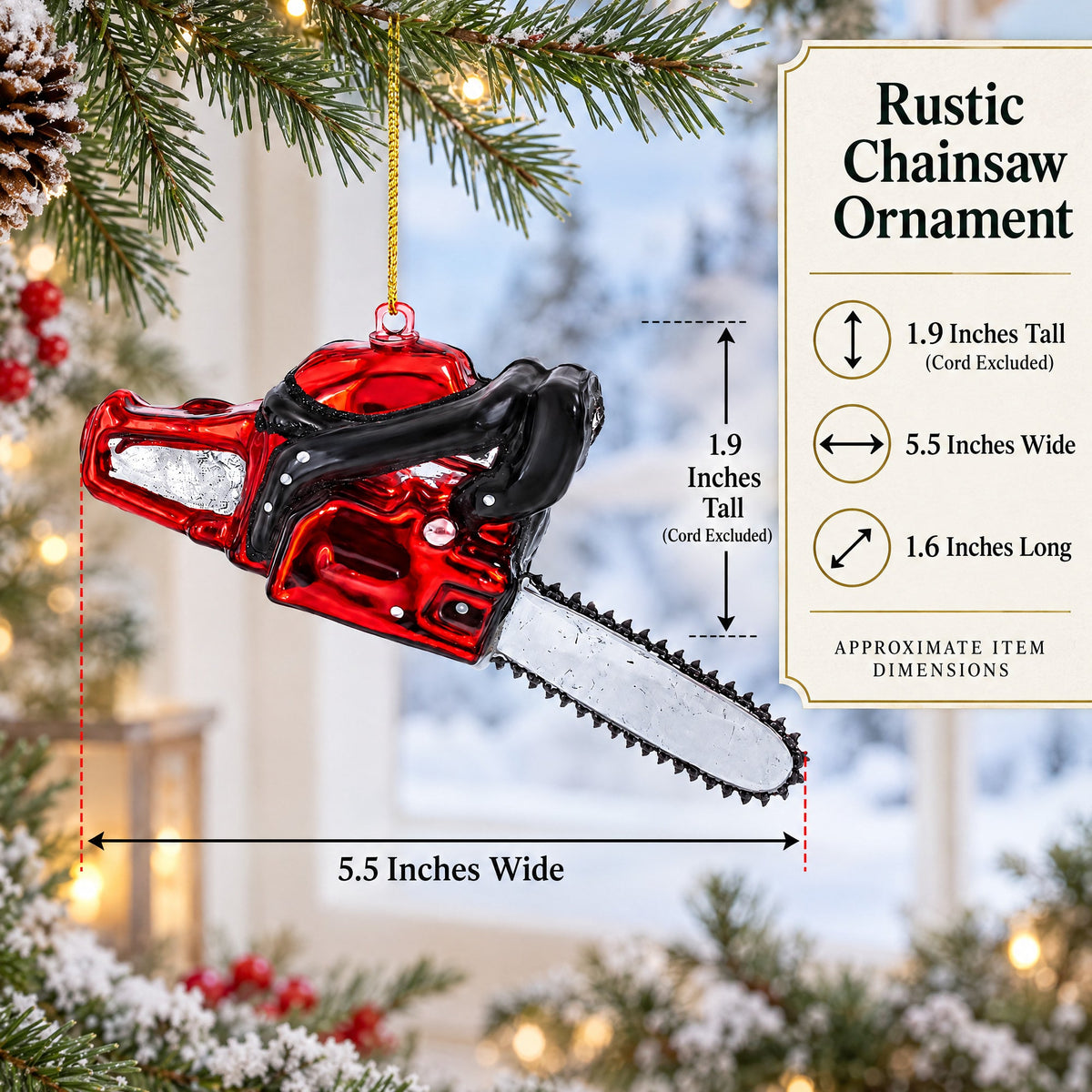 Rustic Chainsaw Glass Christmas Ornament
