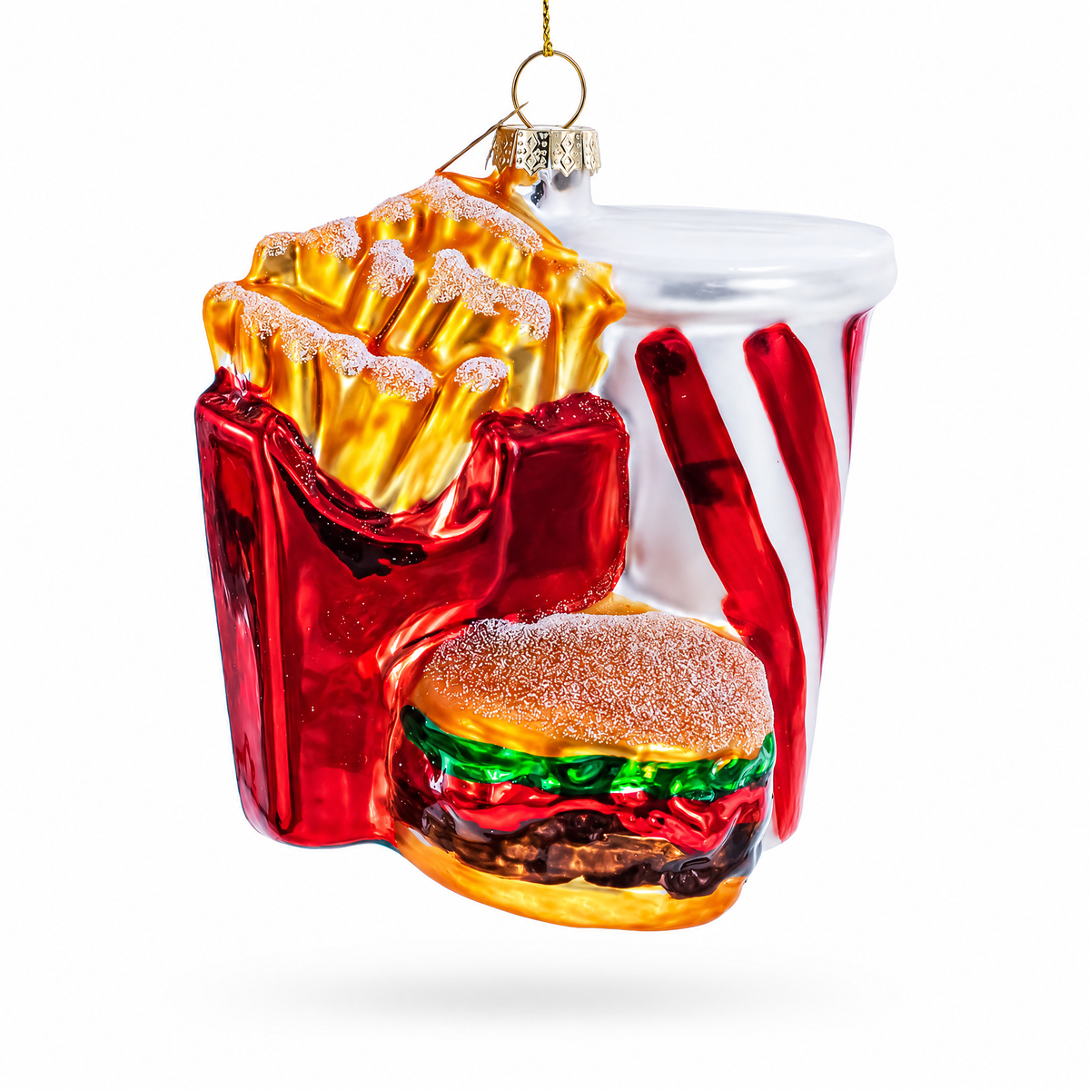 Fast Food Meal Combo Glass Christmas Ornament