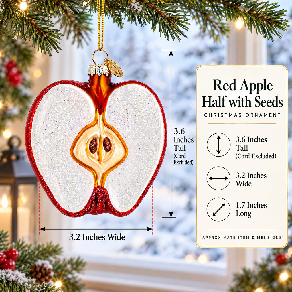 Red Apple Half with Seeds Glass Christmas Ornament
