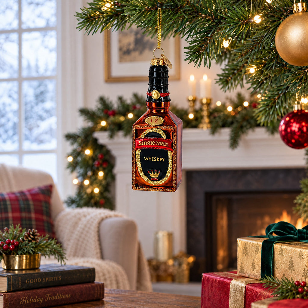 Whiskey Bottle Glass Christmas Ornament