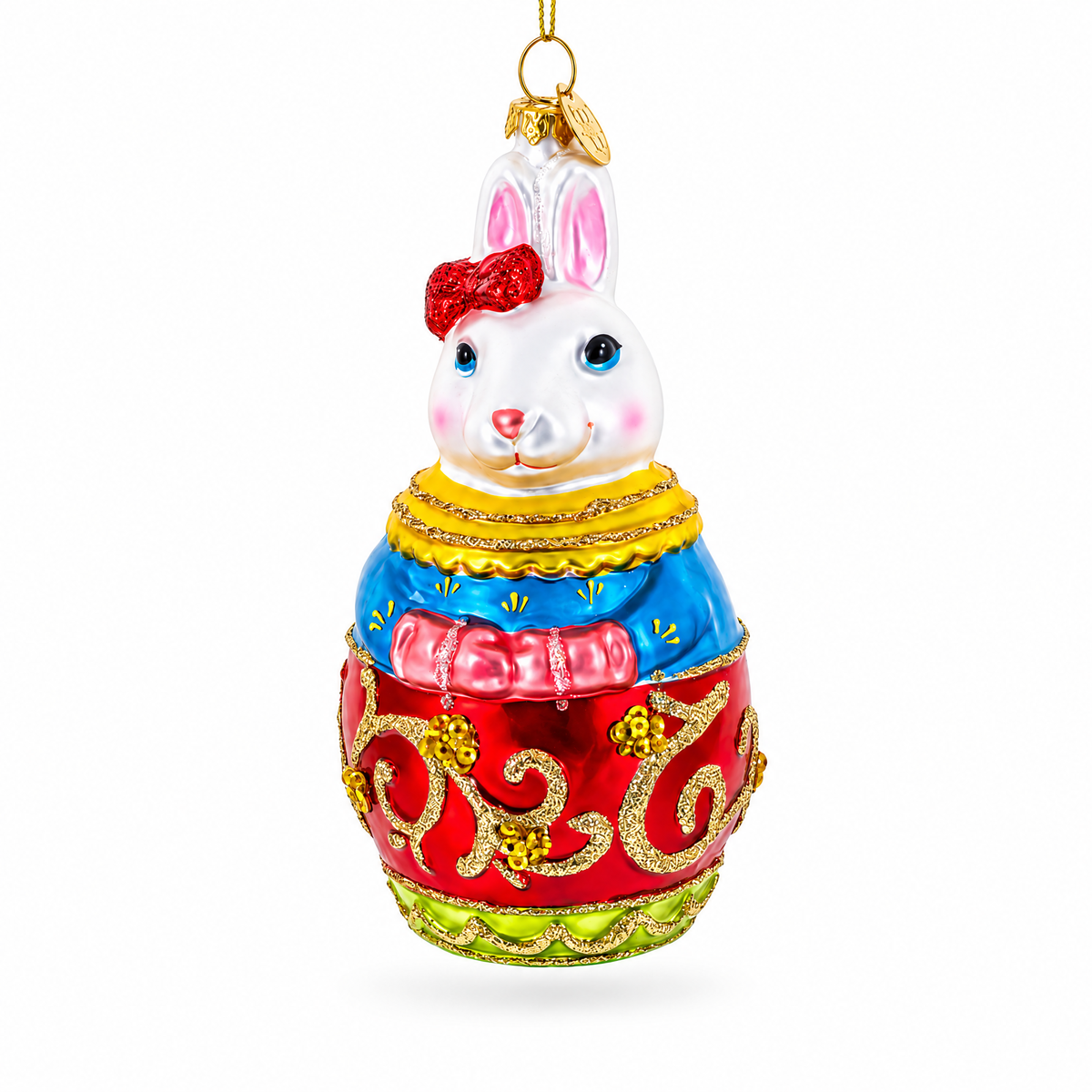 Dressed Bunny Glass Christmas Ornament