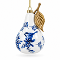 Bird on White Pear with Gold Leaf Glass Christmas Ornament
