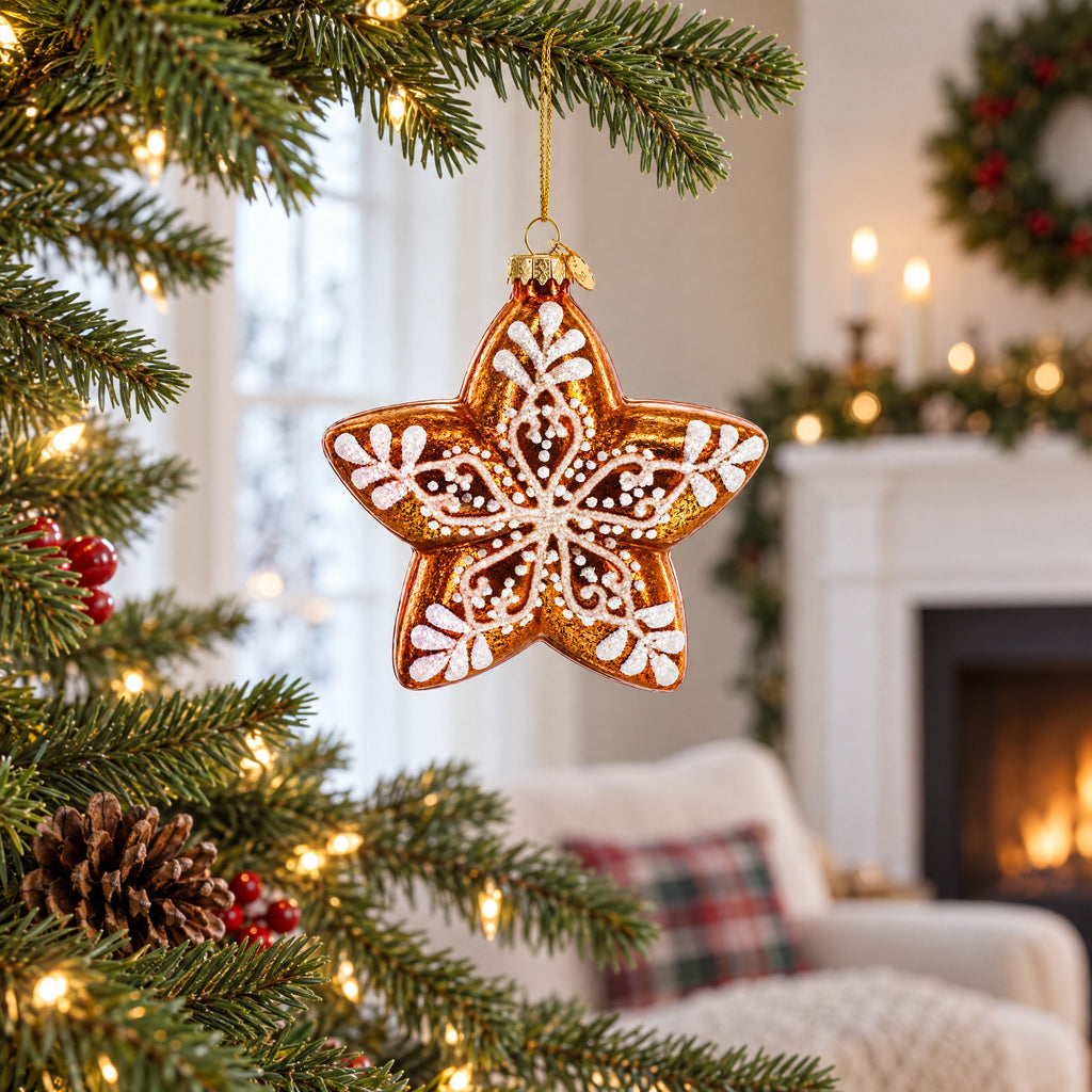 Golden Lace Star Glass Christmas Ornament