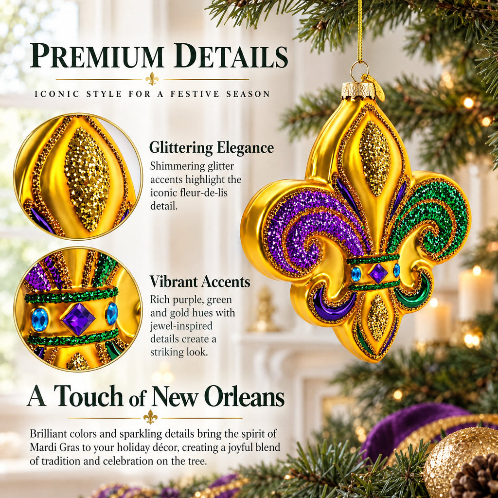 Mardi Gras Fleur-de-Lis Glass Christmas Ornament