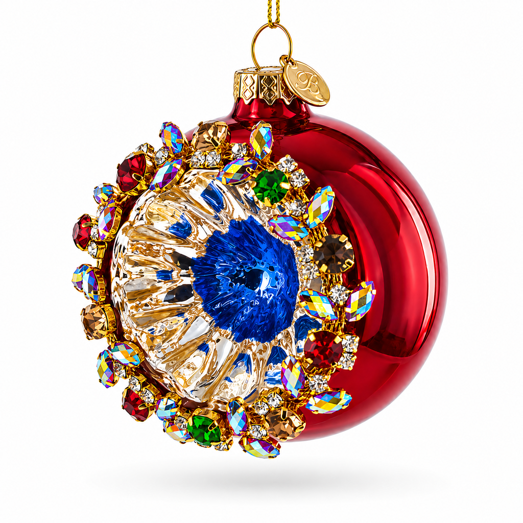 Red Jewel Burst Glass Christmas Ornament