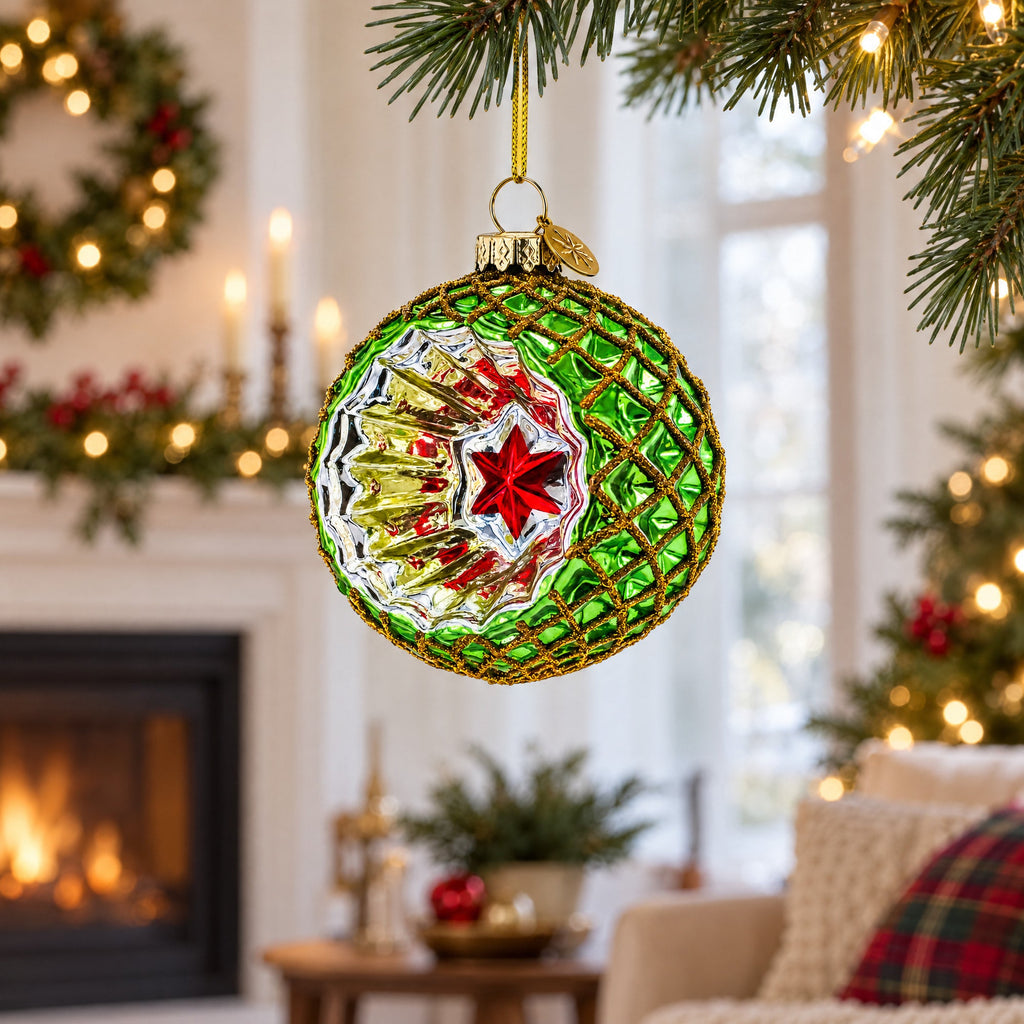 Green Starburst Indent Glass Christmas Ornament