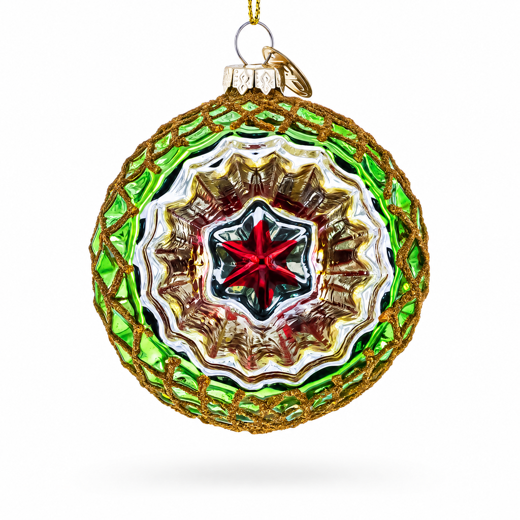 Green Starburst Indent Glass Christmas Ornament