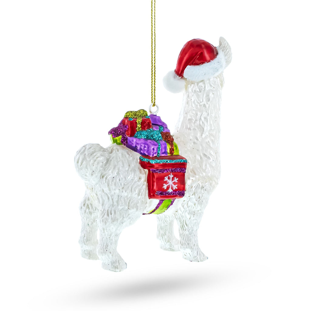Lama with Presents Glass Christmas Ornament