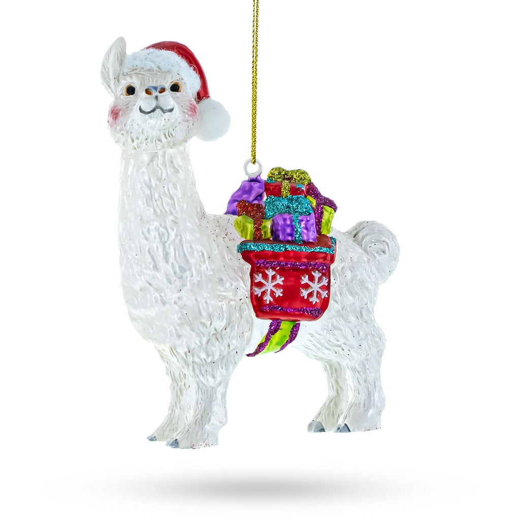 Lama with Presents Glass Christmas Ornament