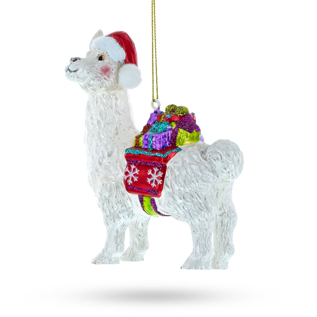 Lama with Presents Glass Christmas Ornament