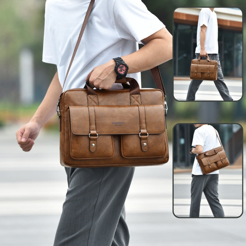 Mens Business Large-Capacity ShoulderCrossbody Simple Briefcase