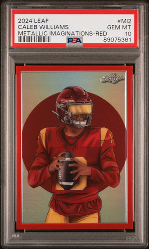 Graded 2024 Leaf Caleb Williams #MI2 Metallic Imaginations Red #/199 Rookie RC Football Card PSA 10 Gem Mint