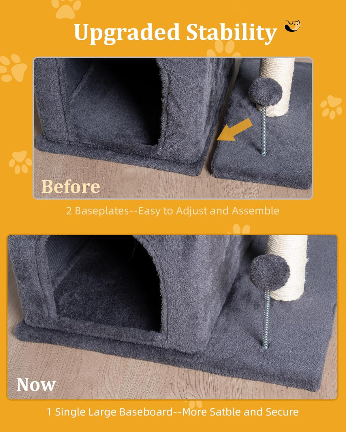 24in Cat Tree for Large Cats with Perch, Condos & Scratcher
