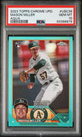Graded 2023 Topps Chrome Update Mason Miller #USC39 Aqua #/199 Rookie RC Baseball Card PSA 10 Gem Mint