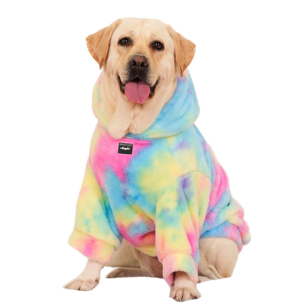 Pet Hoodie Tie Dye Rabbit Fur Rainbow-colored Dog Hoodie