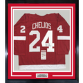 Framed Autographed/Signed Chris Chelios 35x39 Detroit Red Hockey Jersey JSA COA