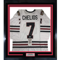 Framed Autographed/Signed Chris Chelios HOF 2013 35x39 Chicago White Hockey Jersey JSA COA