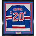 Framed Autographed/Signed Chris Kreider 35x39 New York Blue Hockey Jersey Beckett BAS COA