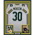 Framed Autographed/Signed Chuck Mercein 35x39 Ice Bowl Green Bay White Football Jersey JSA COA