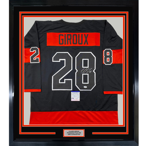 Framed Autographed/Signed Claude Giroux 35x39 Philadelphia Black Hockey Jersey PSA/DNA COA