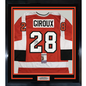 Framed Autographed/Signed Claude Giroux 35x39 Philadelphia Orange Hockey Jersey JSA COA