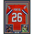 Framed Autographed/Signed Clinton Portis 35x39 Denver Retro Orange Football Jersey Beckett BAS COA