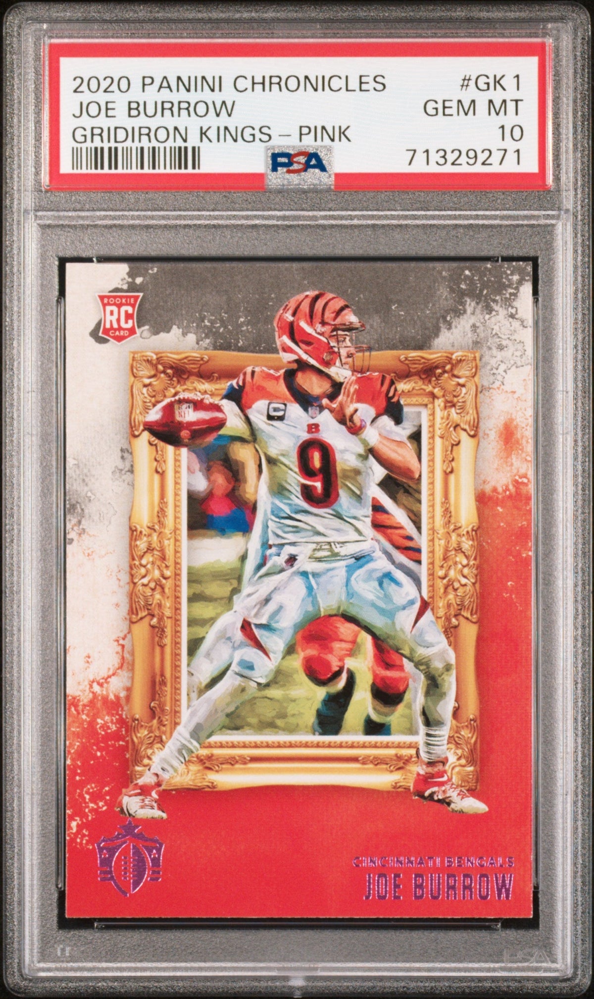 Graded 2020 Panini Chronicles Joe Burrow #GK1 Gridiron Kings Pink Rookie RC Football Card PSA 10 Gem Mint