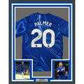 Framed Autographed/Signed Cole Palmer 35x39 Chelsea FC Blue Soccer Futbol Jersey Beckett BAS COA