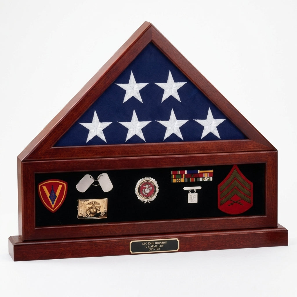 Combination Flag Display Case Shadow Box, Flag medal pedestal-Size 5'x9.5' flag