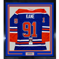 Framed Autographed/Signed Evander Kane 35x39 Edmonton Blue Hockey Jersey JSA COA