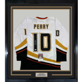 Framed Autographed/Signed Corey Perry 35x39 Anaheim White Hockey Jersey JSA COA