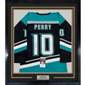 Framed Autographed/Signed Corey Perry 35x39 Anaheim Black Retro Hockey Jersey JSA COA