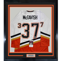 Framed Autographed/Signed Mason McTavish 35x39 Anaheim White Hockey Jersey JSA COA