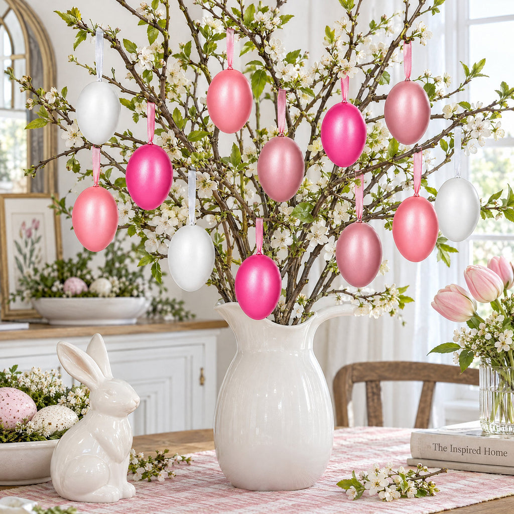 Bag of 12 Pastel Rose Plastic Easter Egg Ornaments 2.35 Inches