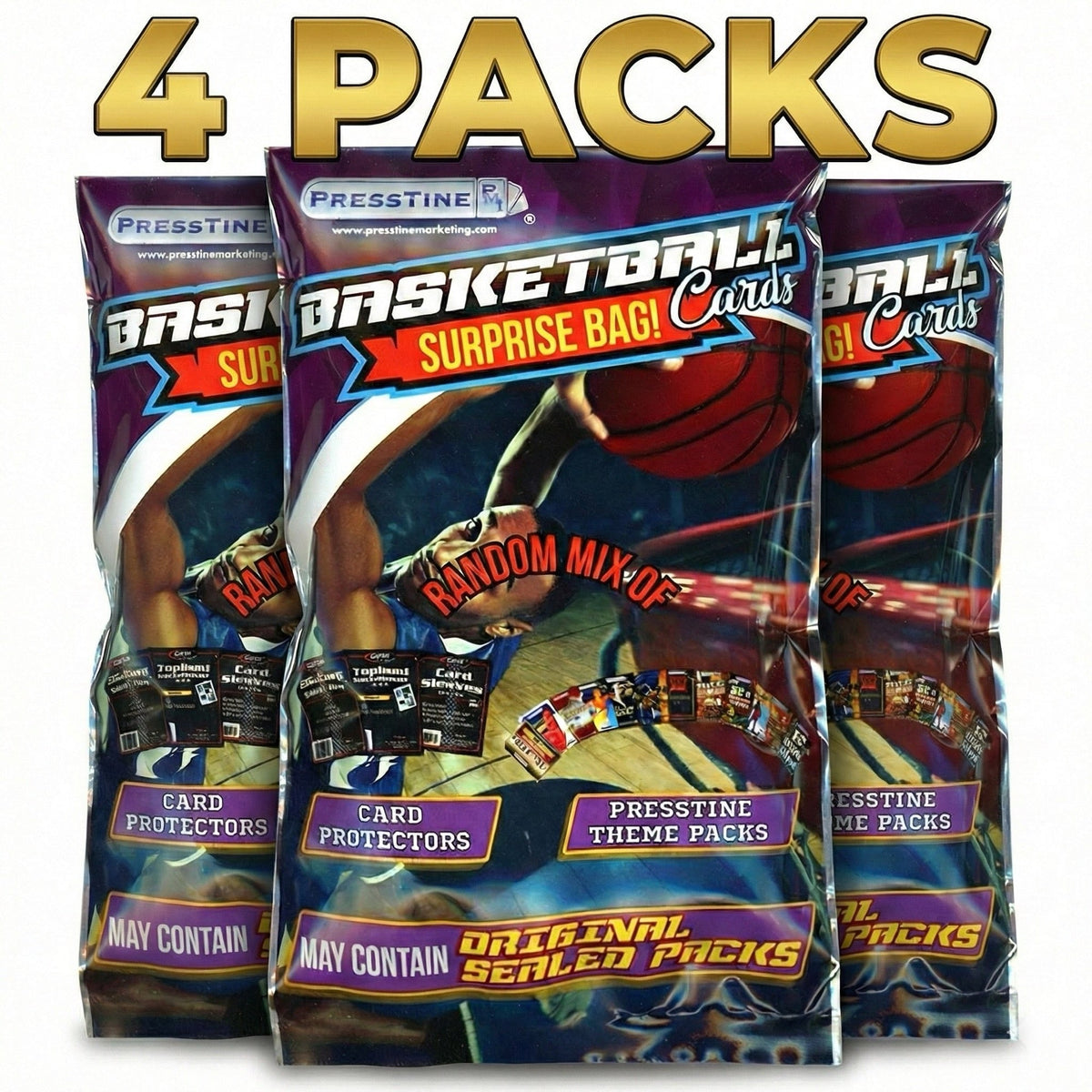 4-Pack Presstine Basketball Trading Cards Surprise Bag