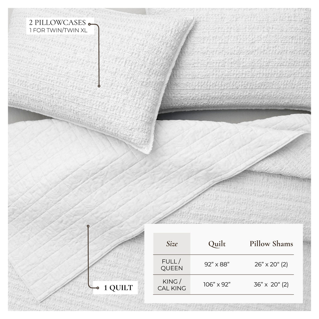 100% Cotton Honeycomb Waffle Garment Washed Quilt Set - Genevieve Collection