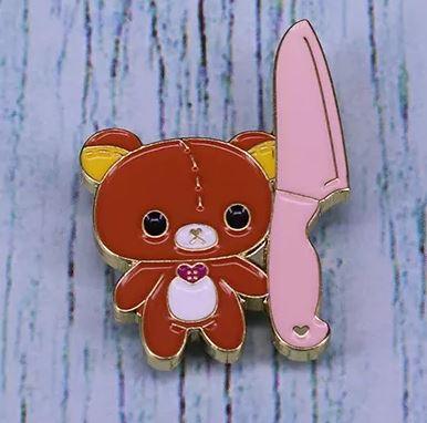 Cute Bear with Knife Meme Enamel Pins small, durable, high quality accessories