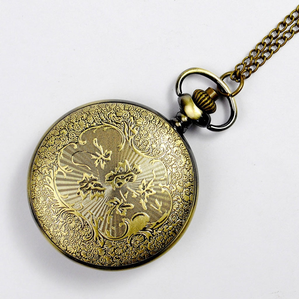 Nostalgic Retro Butterfly Flower Carved Hollow Pocket Watch